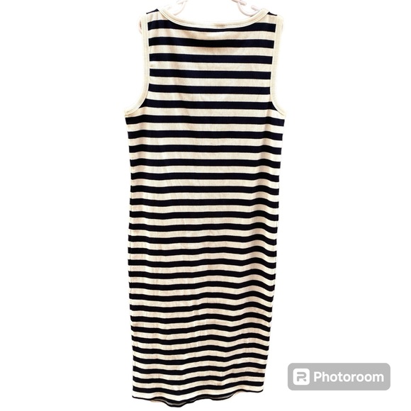 MOTHERHOOD MATERNITY TANK RIB KNIT DRESS FITTED BODYCON BLACK WHITE STRIPE - Picture 3 of 11
